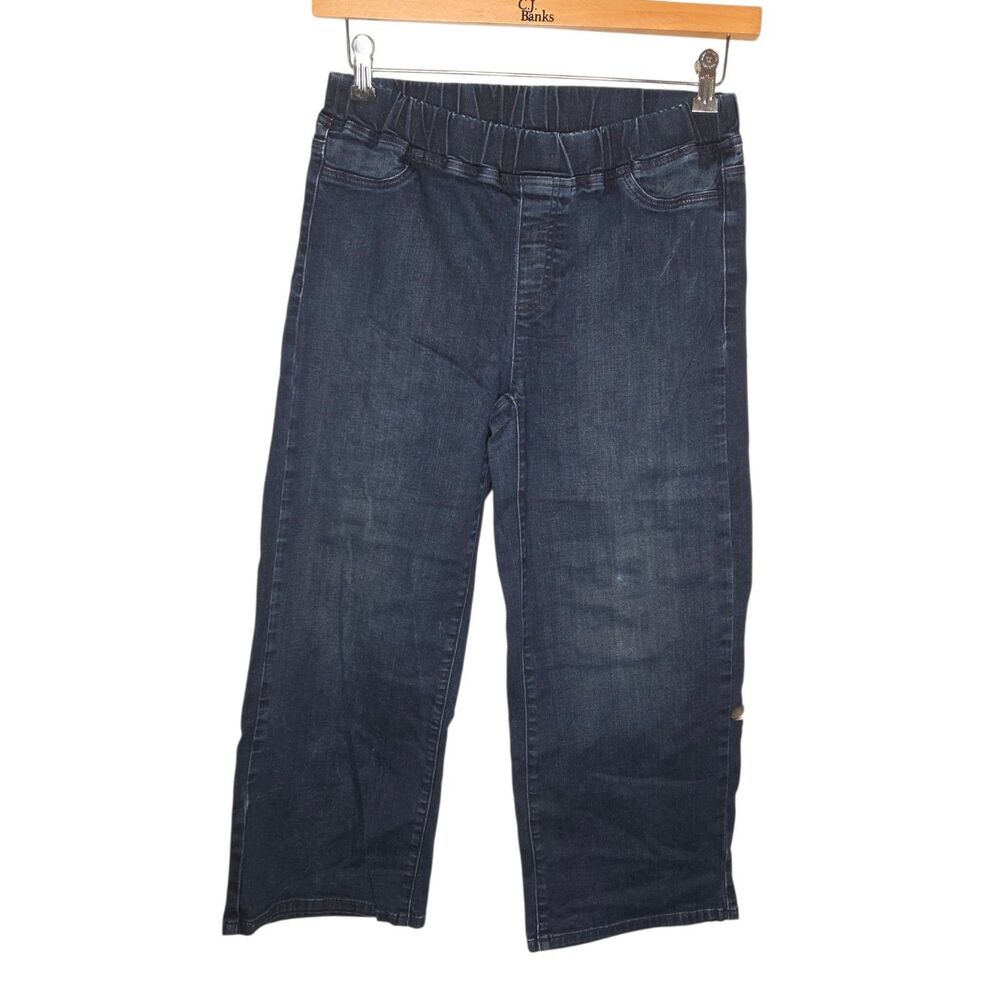 Eileen Fisher Dark Wash Pull-On Denim Wide Leg Crop Pants - Size 28" Waist